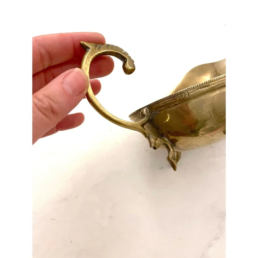VTG GRAVY BOAT Silver Plated Brass Boat | Antique Sauce Boat |Ornate Table Decor